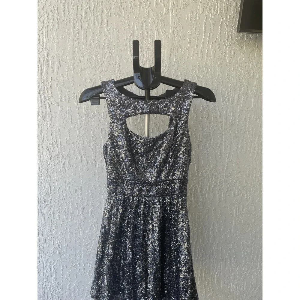 Arden B Sequin Dress Size S Gunmetal Silver Full Skirt